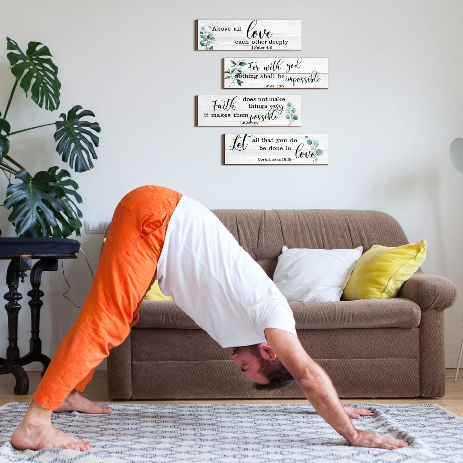 Yulejo 4 Pieces Bible Verses Wall Decor Psalms Scripture Wooden Christian Sign Rustic Wall Art Prayer Decorations for Home (Classic) - Image 6