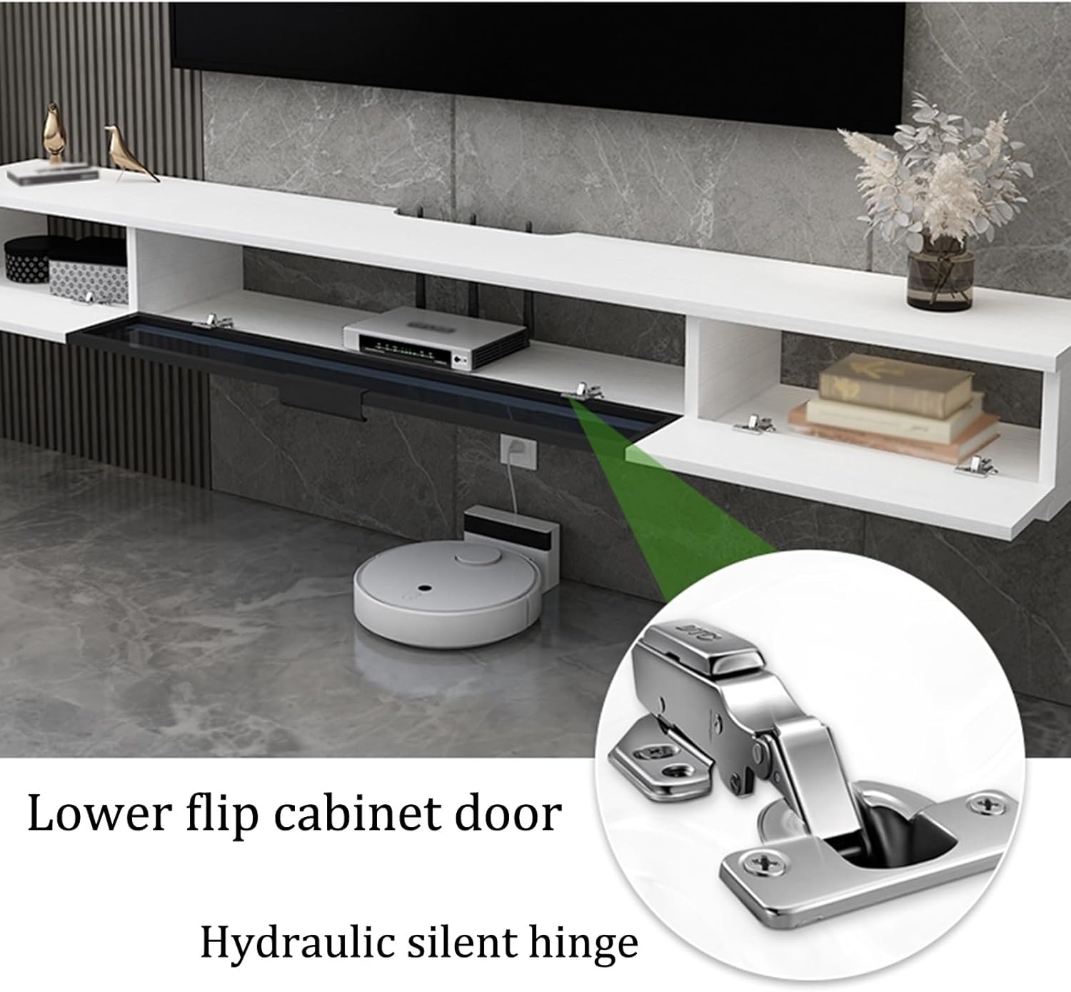 Wall-Mounted Floating TV Stand - White Wood Media Console with Rock Board Pattern, Modern Hanging Cabinet for Living Room & Bedroom, Stylish Floating Entertainment Center (80x