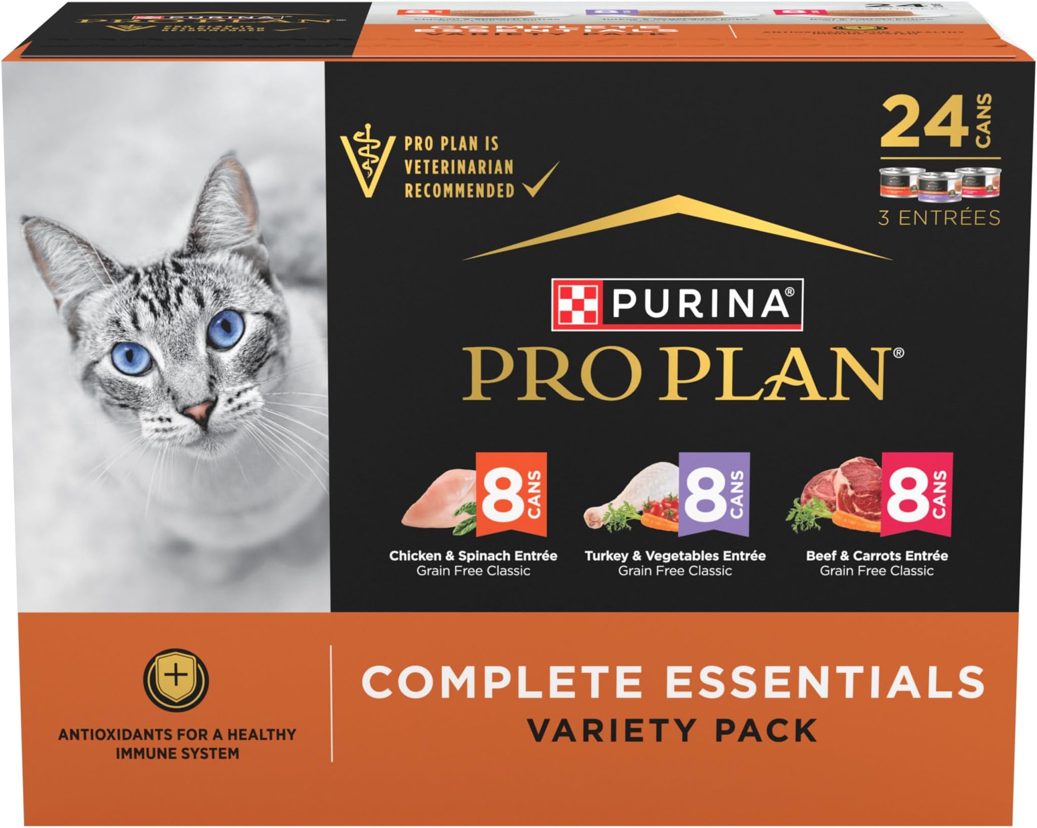 Complete Essentials Chicken, Turkey and Beef Grain Free Wet Cat Food Variety Pack - (24) 3 oz. Cans