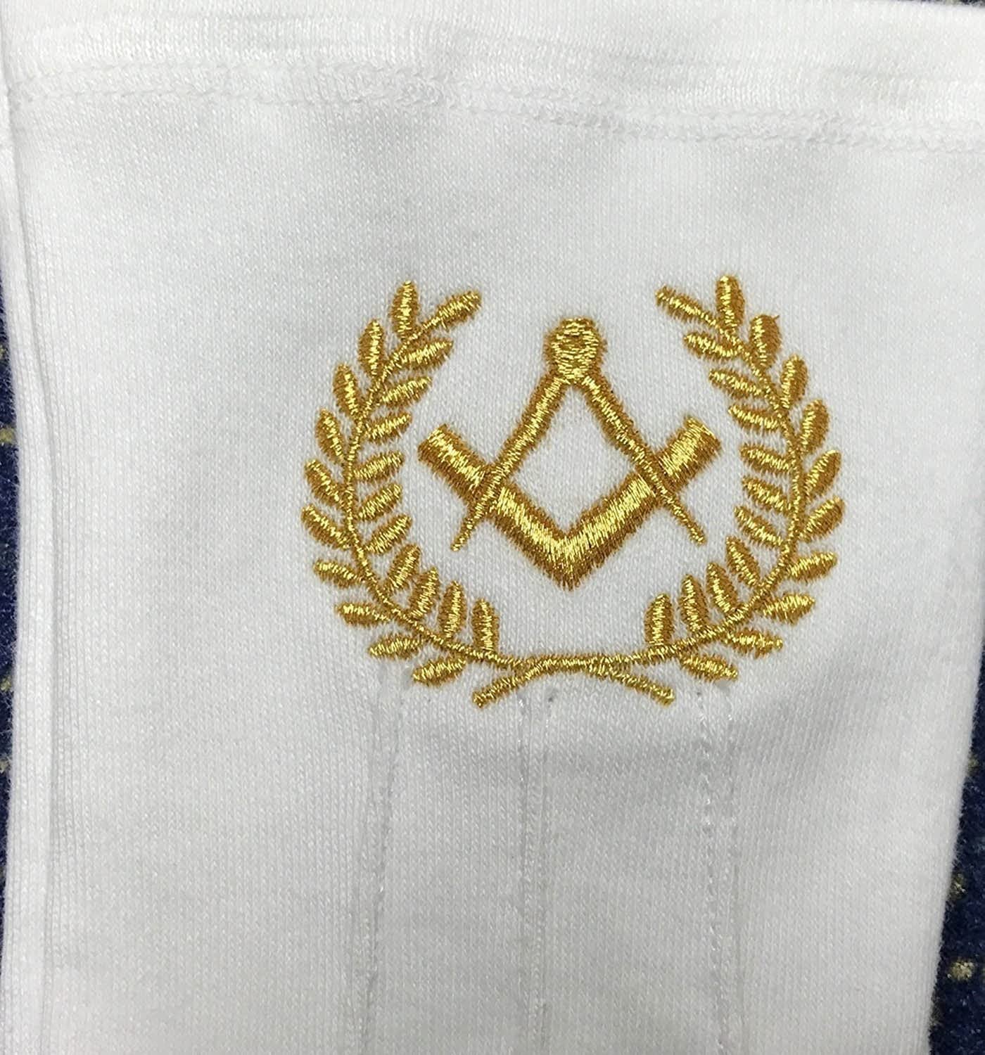 Bricks Masons Masonic Cotton Gloves With Machine Embroidery Square Compass Gold, Medium