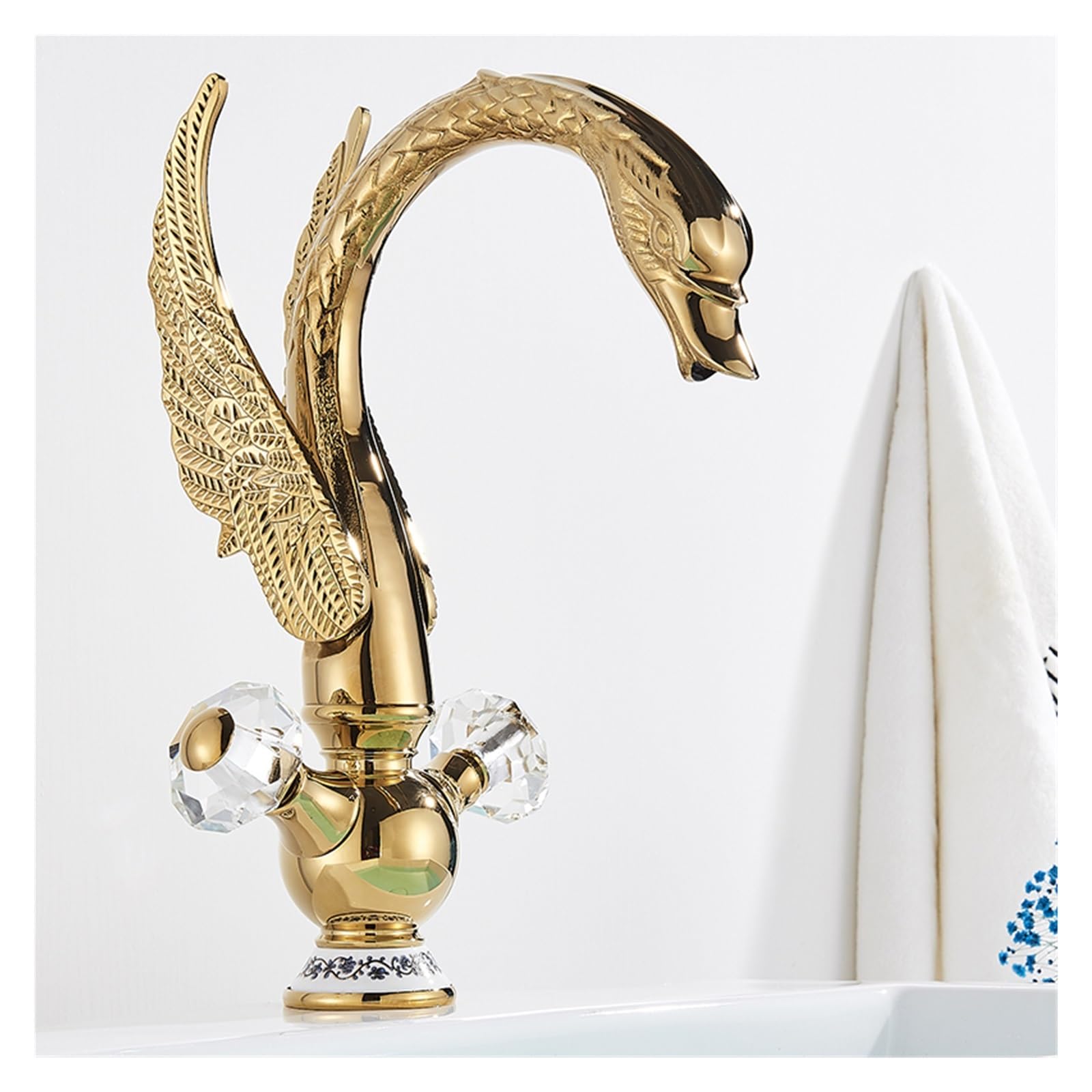 Mitigeur cygne doré pour vasque de salle de bain design cygne en laiton robuste