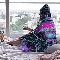 Vista 3 de Manta con capucha de hongos para adultos, Navidad, cumpleaños, regalos para mujeres y hombres, poncho hippie morado con capucha de 40 x 50 pulgadas