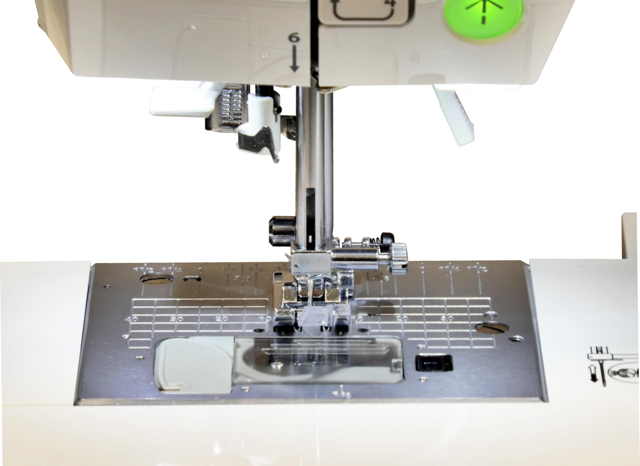 W6 Nähmaschine N 3300 Pro mit 7 Segmente/Punkte Transporteur, verstellbarem Nähanpreßdruck, Sicherheitsfunktion für Zwillingsnadel, LED-Display für Stichfunktionen, 120 Programme