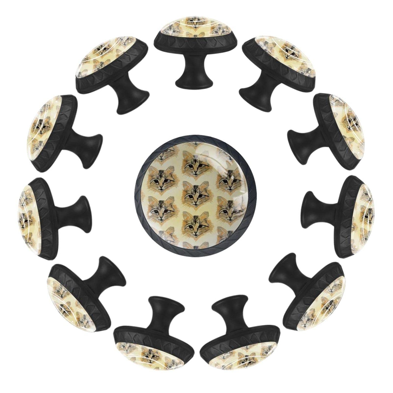 Lot de 12 boutons de tiroir ronds chats 35 mm au design ludique et ergonomique