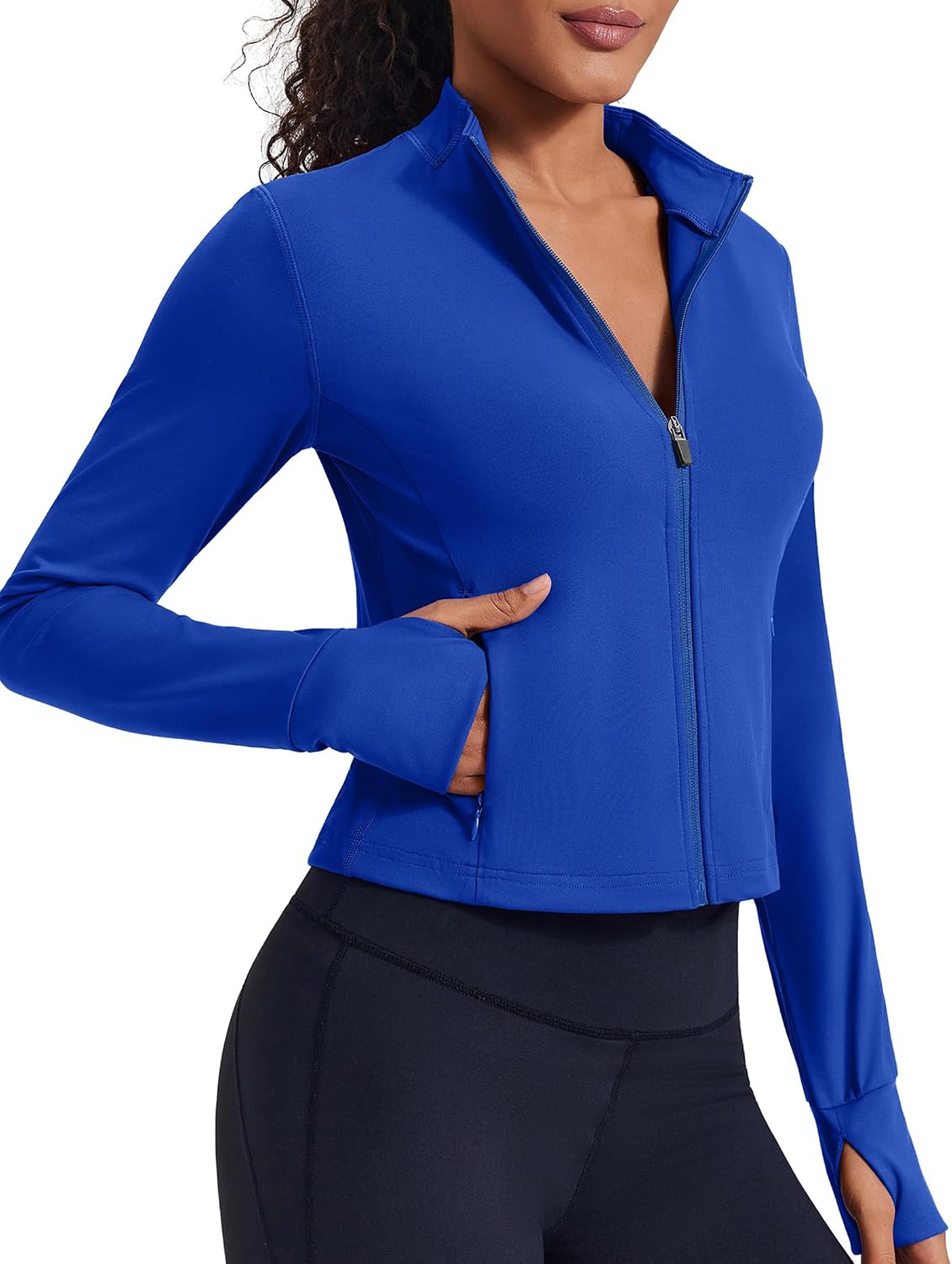 PINSPARK Women Cropped Workout Jackets Full Zip Slim Fit Athletic Jackets
