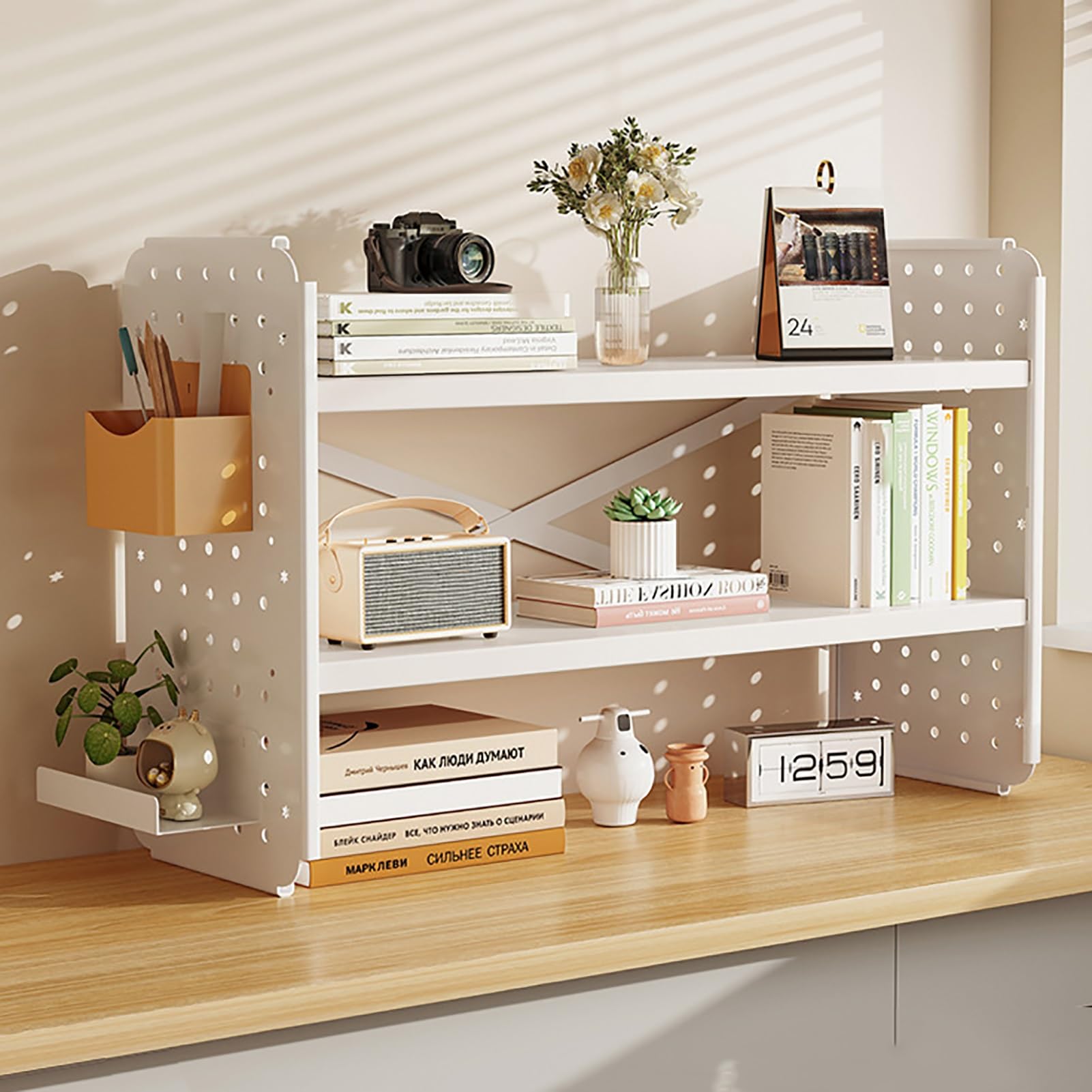 Organizer na Biurko, Półka na Książki, Biurkowa, Półka na Biurko, Regulowana Półka na Organizer na Biurko, Organizacja Biura I Przechowywanie(White,50x15x36CM/20x6x14in)