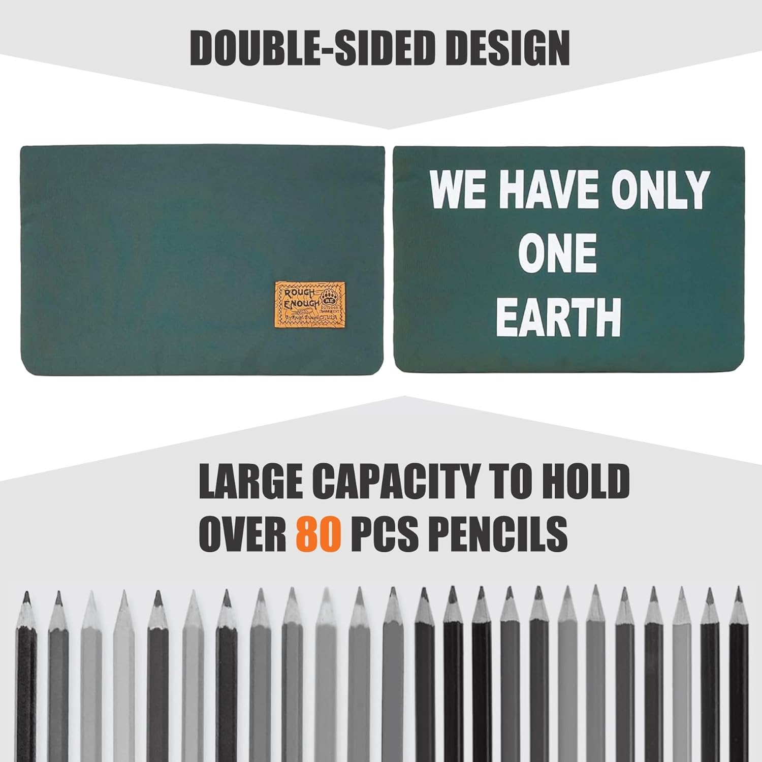 Rough Enough Large Pencil Case Pen Pouch Back to School Supplies Art Bag for Boys Girls Students Office Travel with Zipper Recycled Nylon Foam Padding