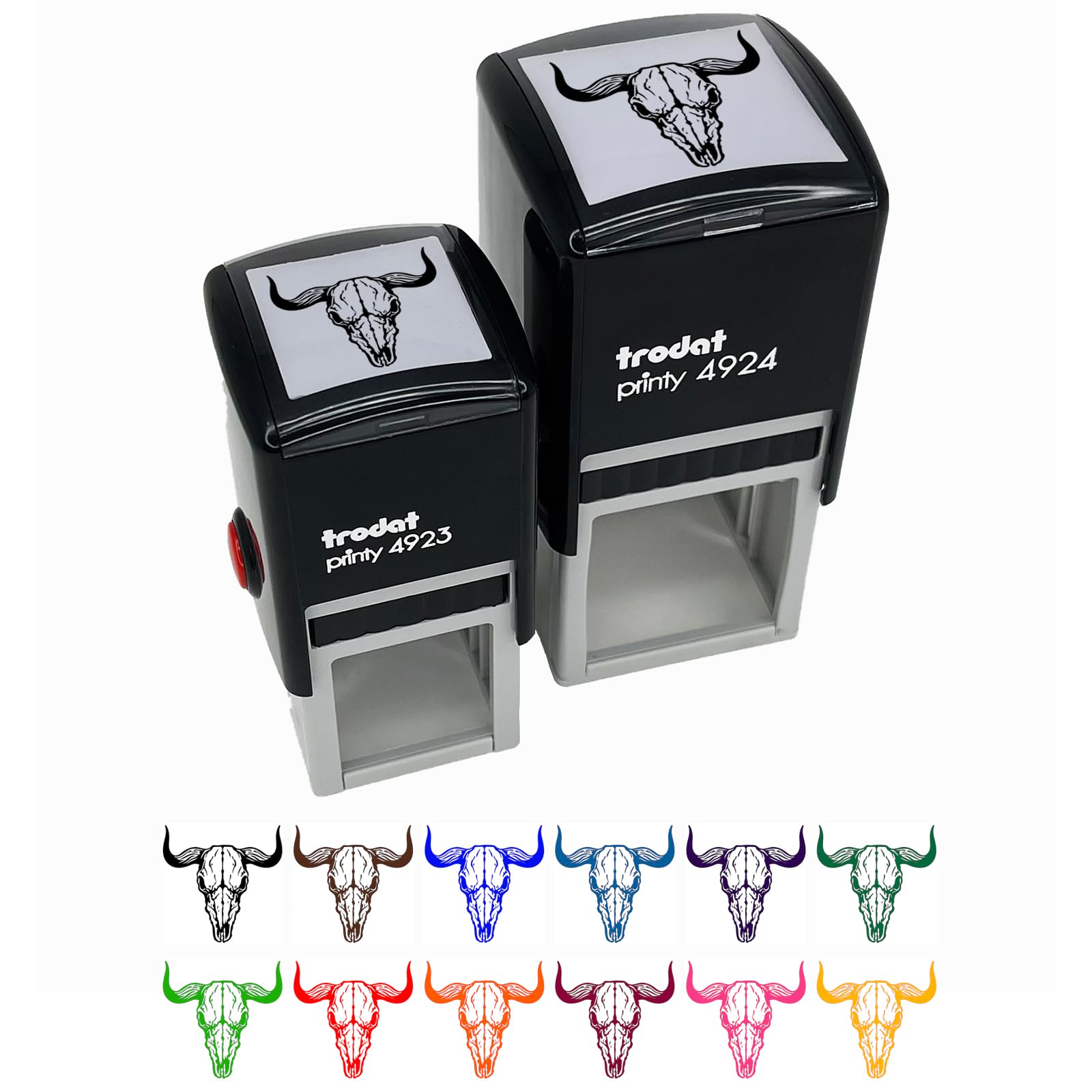 Bull Skull Self-Inking Rubber Stamp Ink Stamper - 1 Inch Small - Black Ink