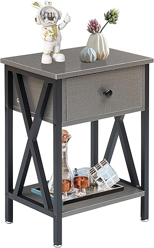 Miniatura 15 de VECELO - Mesita de noche moderna, mesa auxiliar de cabecera con cajón y estante de almacenamiento para sala de estar y dormitorio, marco de metal