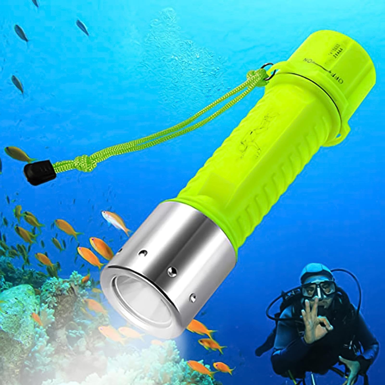 Lampe De Poche De Plongée IPX8 Étanche 1000 Lumens - Lampe Torche LED Jaune Pour Sports Sous-Marins