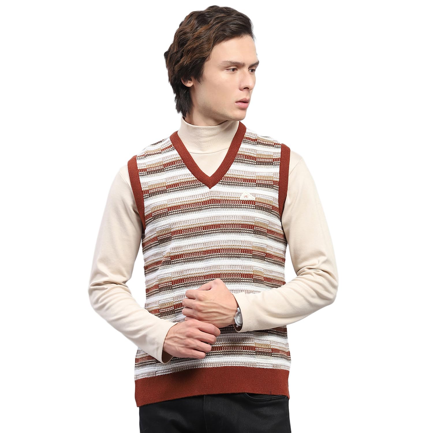 monte carlo Mens Self Design V Neck Sleeveless Sweater (1243214SL)-picture-11