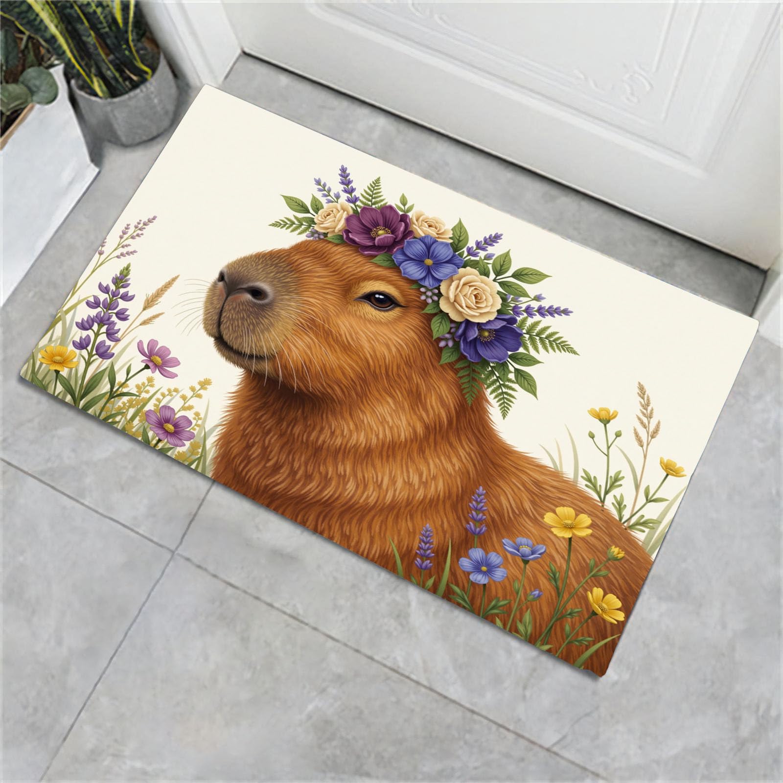 Paillasson loutre 50x80cm tapis d'entrée lavable brun