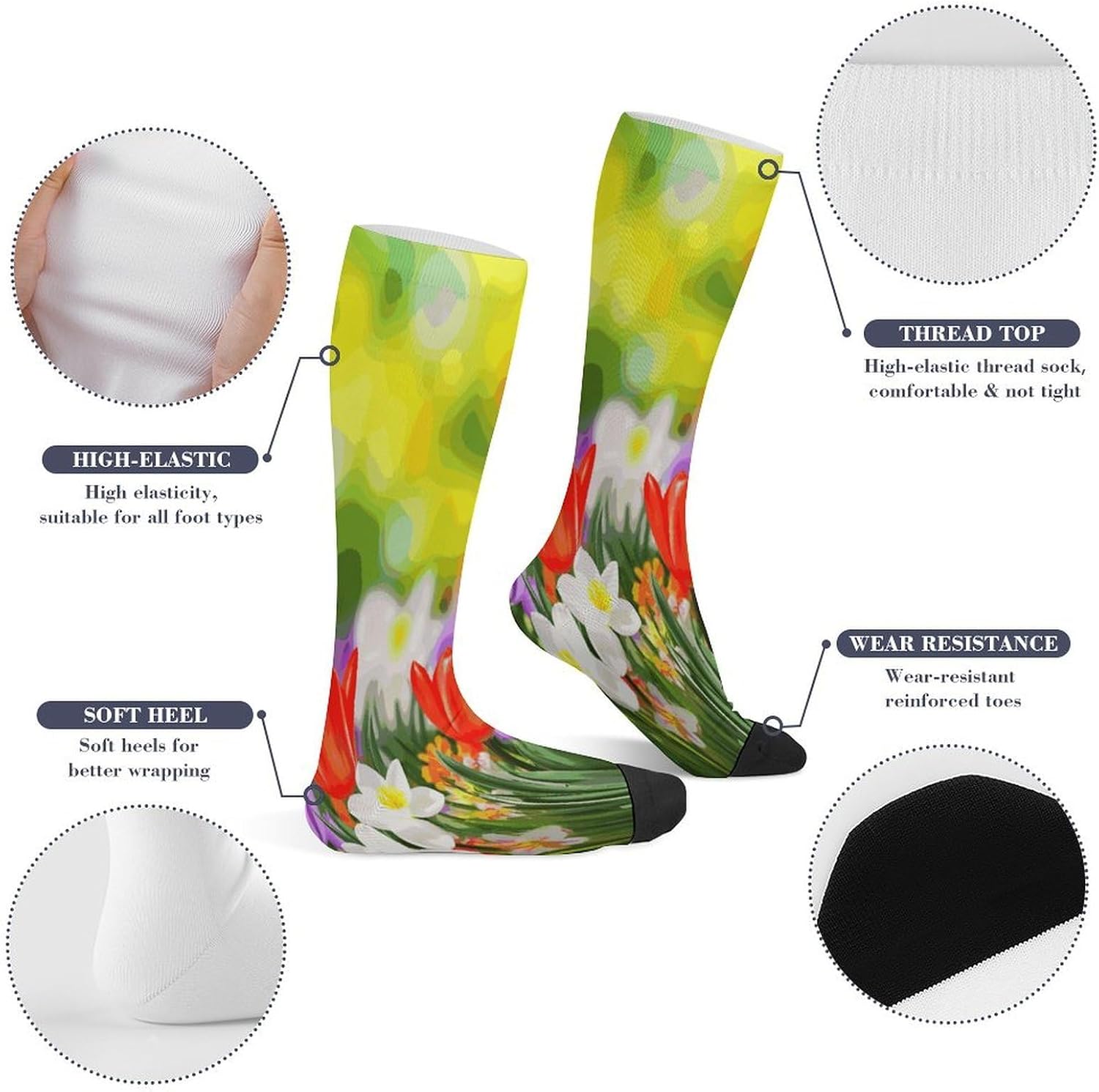 Spring Flowers Socks Hiking Boot Socks Casual Knee High Sock Cozy Outdoor Sport Socks for Women Men