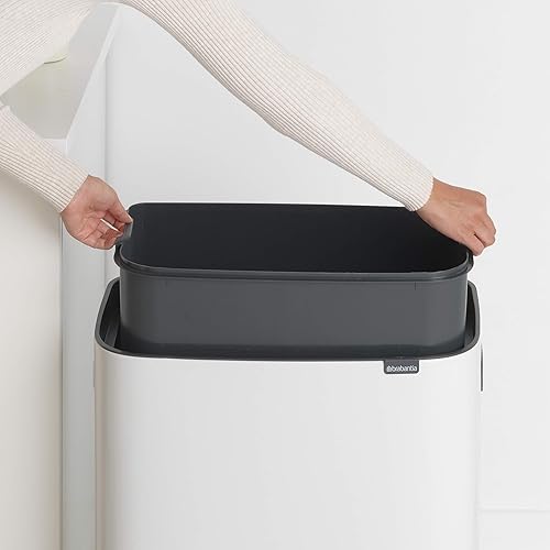 Miniatura 3 de Brabantia Bo Touch Top - Cubo de basura de 16 galones (blanco), cubo de basura suave para cocina y reciclaje con compartimento extraíble