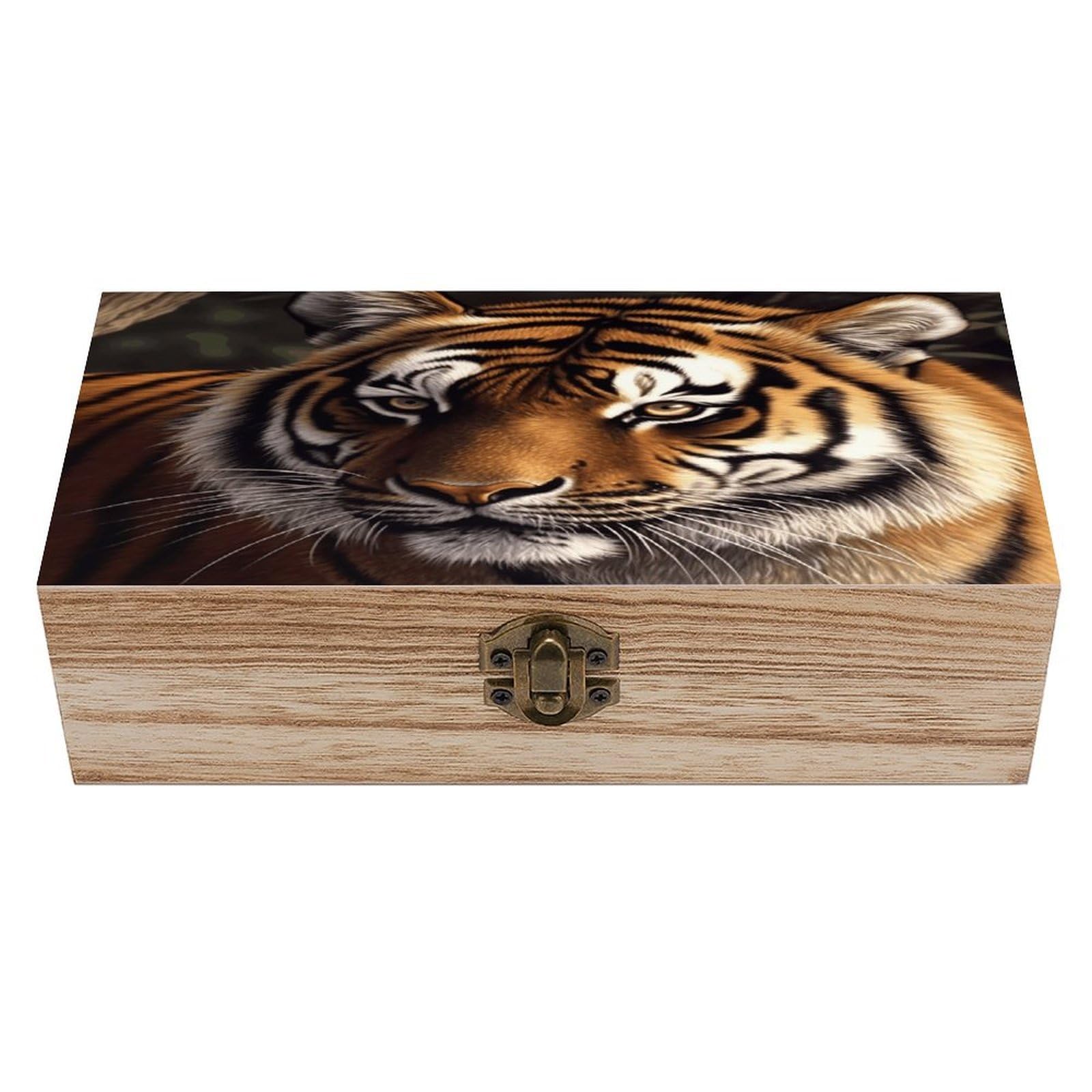 VstaDank Bengal Tiger Wooden Storage Box Wooden Keepsake Box with Hinged Lid Exquisite Solid Wood Decorative Jewelry Case Memory Box for Jewelry Photos Letters Crafts Trinkets