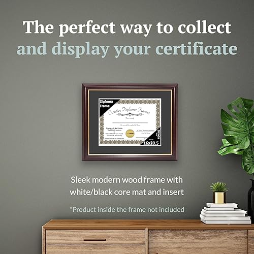 Vista 174 de Creative Picture Frames Marco de diploma de borde dorado caoba de 12 x 16 pulgadas con vidrio negro y colgadores de pared instalados, marco