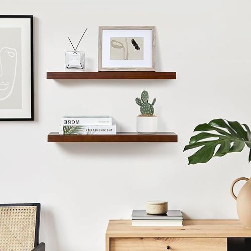 Miniatura 2 de Fun Memories Estantes flotantes de granja, estante de pared de madera rústica de 8 pulgadas de profundidad, estante de almacenamiento de madera de