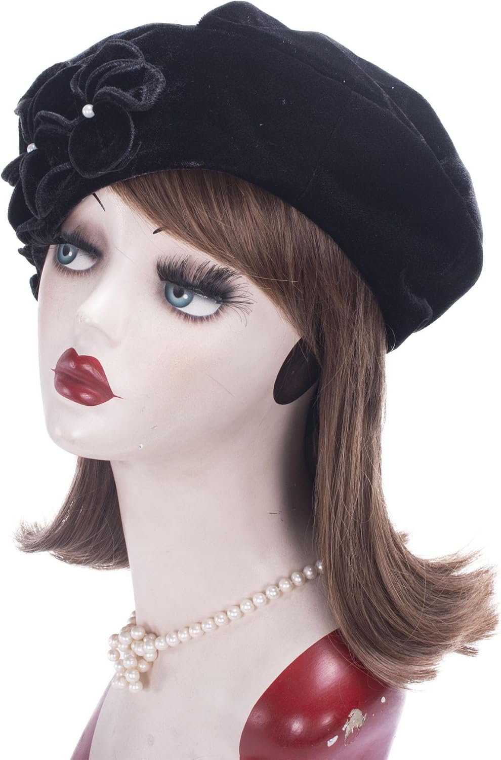 Lawliet Womens 1920 Vintage Style Velvet Beret Floral Hat Chic Cap T513(Black)