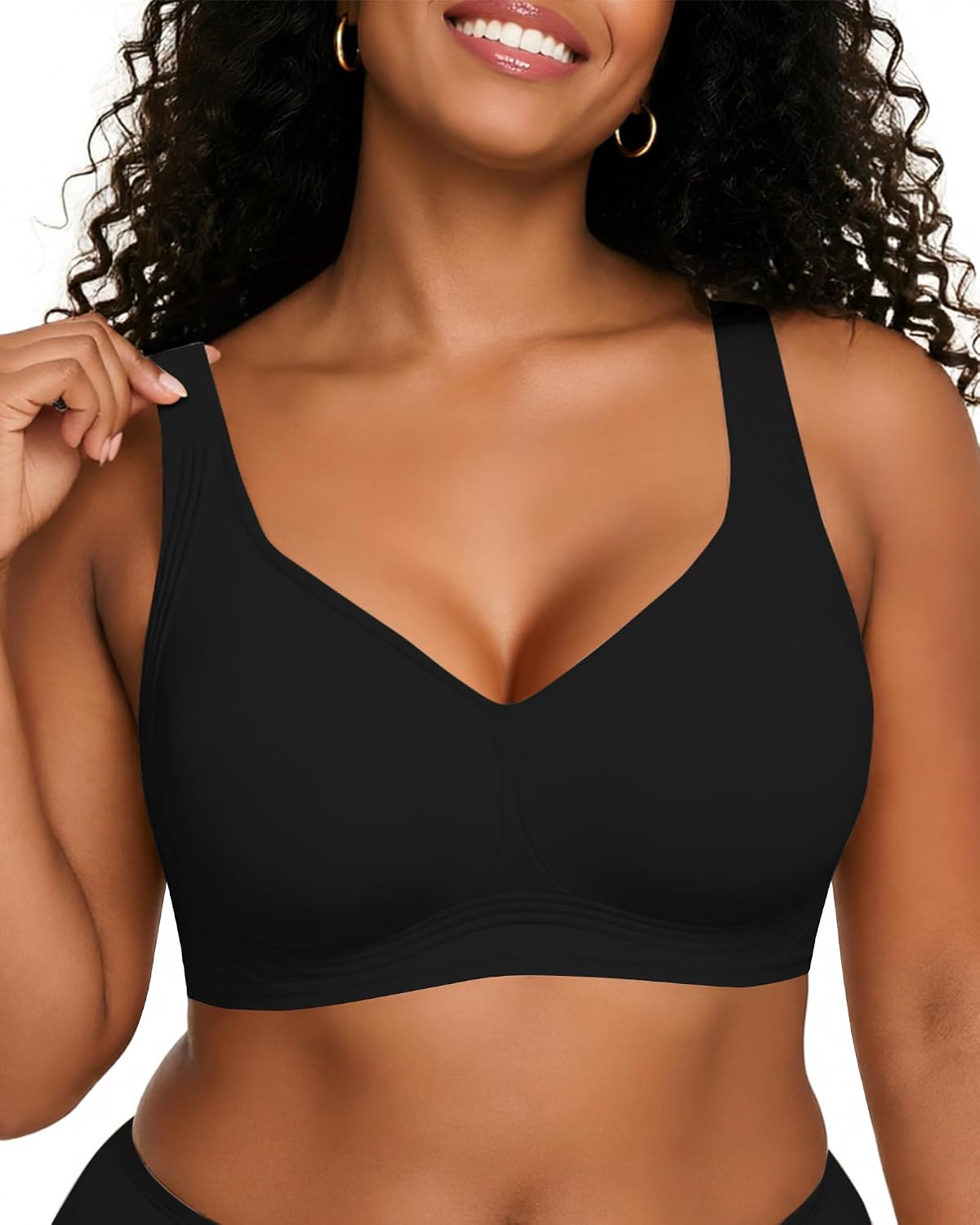 SCECXY Jelly Bras for Women No Underwire Plus Size Full Coverage Support | Seamless Push Up Bra, Back Smoothing for Older Women,Minimizer,Soft Comfortable Everyday T-Shirt Bra,Black,32B