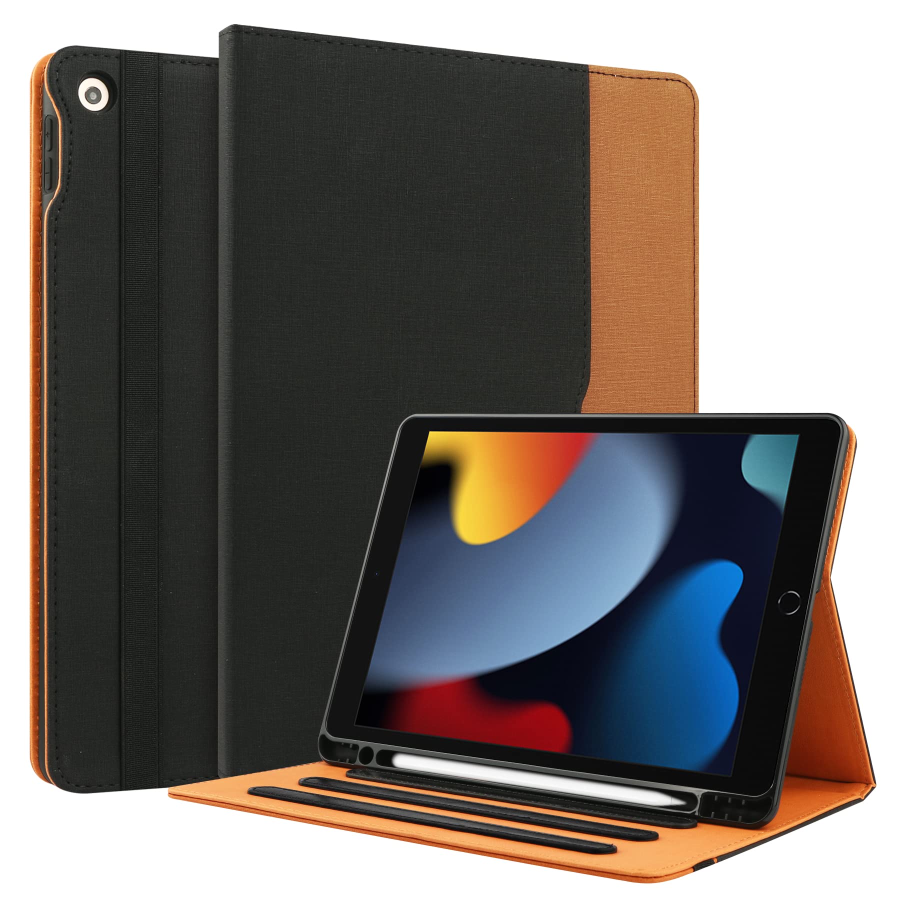 for iPad 9th/8th/7th Generation Case 2021/2020/2019 for iPad 10.2 Inch Case with Pencil Holder and Pocket, Auto Sleep/Wake, Multiple Viewing Angles(