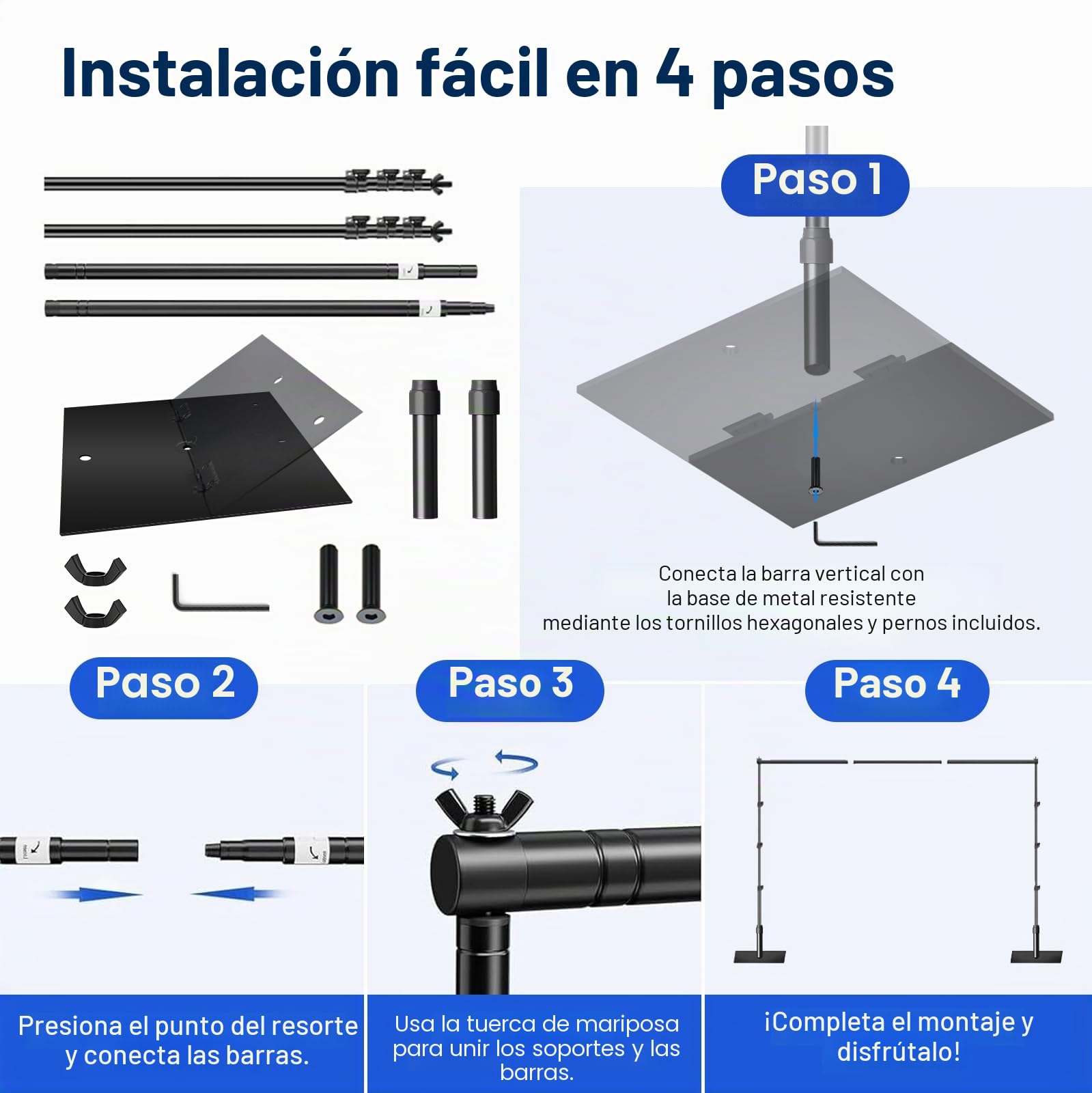 EMART Soporte de Fondo 3x3m con Base de Acero, Sistema de Telón Profesional para Fotografía Set con Bolsa de Transporte para Retrato, Estudio Fotográfico de Producto
