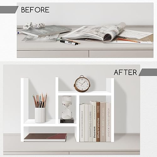 Miniatura 3 de Jerry & Maggie - Organizador de escritorio para oficina, estante de madera ajustable Estilo libre doble H pantalla Estante de pie natural