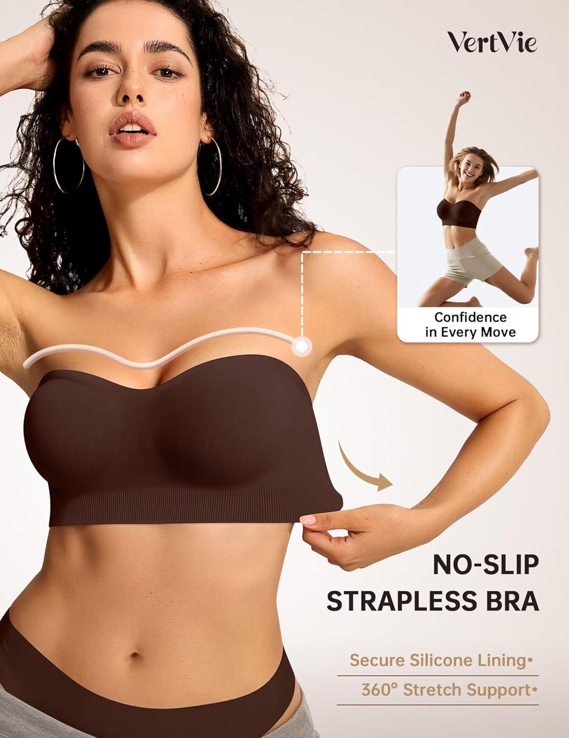 Vertvie Strapless Bras for Women Non-Slip Push Up Wireless Bandeau Bra Seamless Comfort Tube Top Supportive Padded Bralette - Image 3