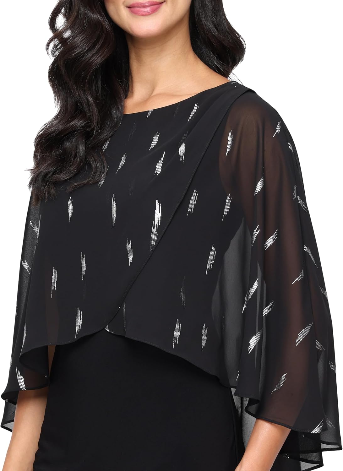 S.L. Fashions Women's Short Sheath Dress with Foil Printed Chiffon Overlay, Wedding Guest, Formal, Party - Image 3