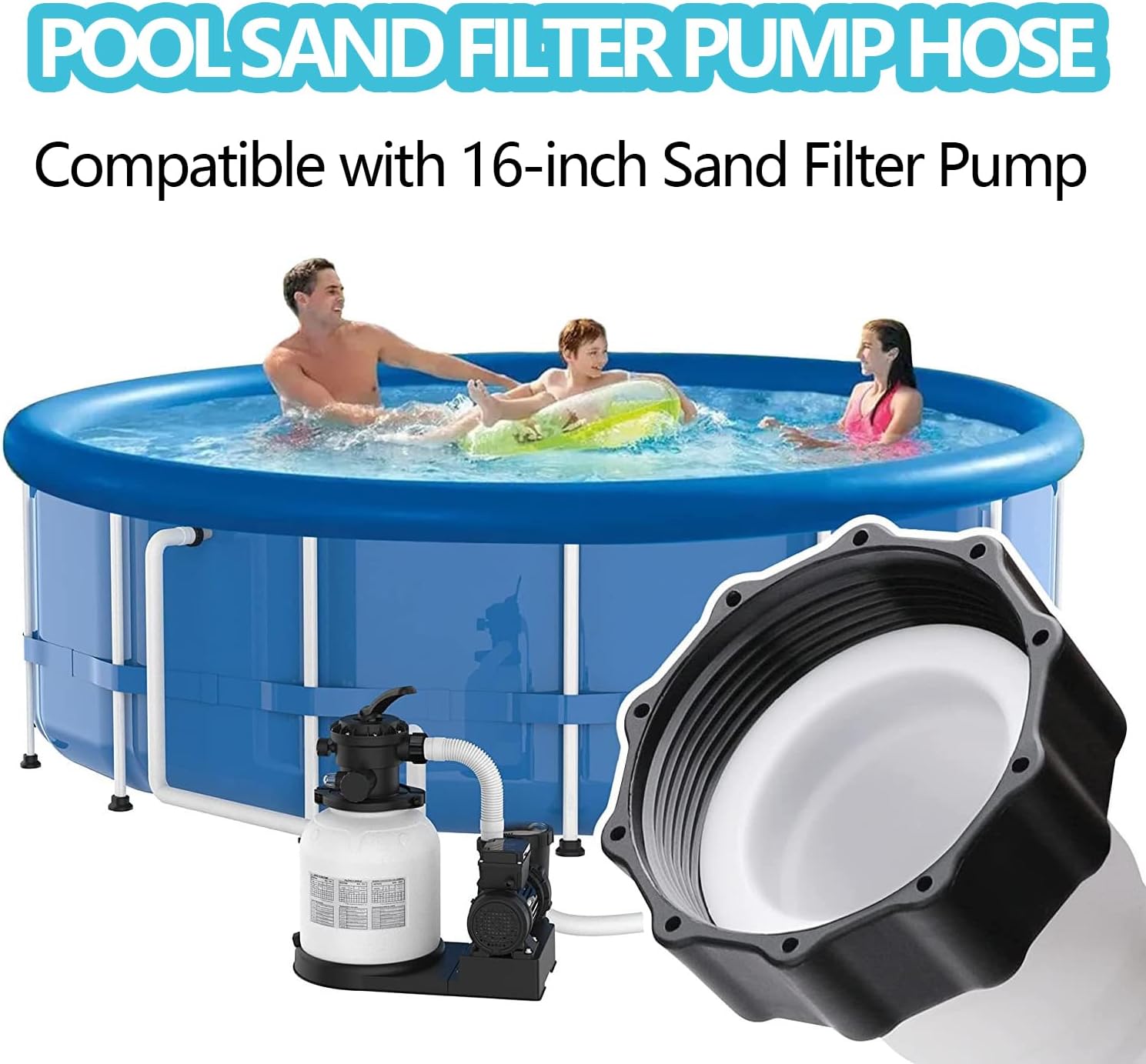 2-Pack 1.5-Inch Diameter Pool Hoses, 59-Inch Replacement Hoses Compatible with Above Ground Pool Pumps, Fits 1500 to 2500 GPH Filter Pumps, Sand & Saltwater System