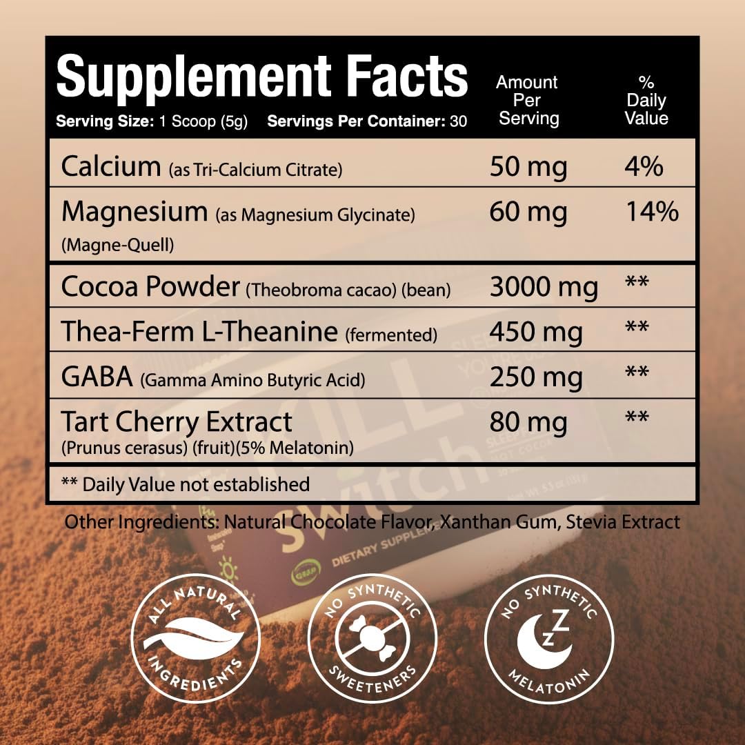 SWITCH Killswitch Sleep Aid for Adults – Fall Asleep Fast & Wake Refreshed, Sugar-Free Hot Chocolate Supplement - Magnesium, Tart Cherry, L-Theanine & More for Restful Sleep, 30 Servings, Made in USA - Image 7