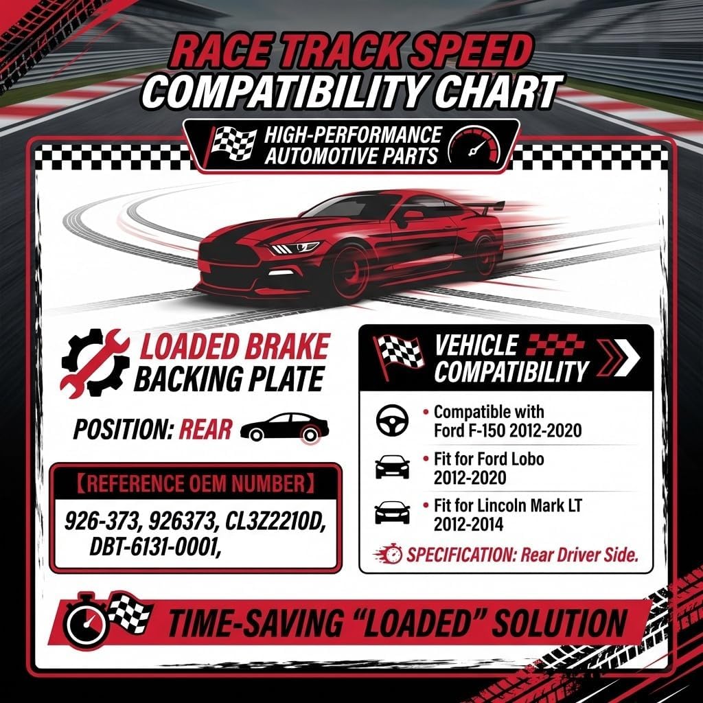 926-373 Rear Left Driver Side Loaded Brake Backing Plate Assembly w/Parking Brake Shoes Compatible with Ford F-150 2012-2020, Fit for Ford Lobo 2012-2020, Fit for Lincoln Mark LT 2012-2014