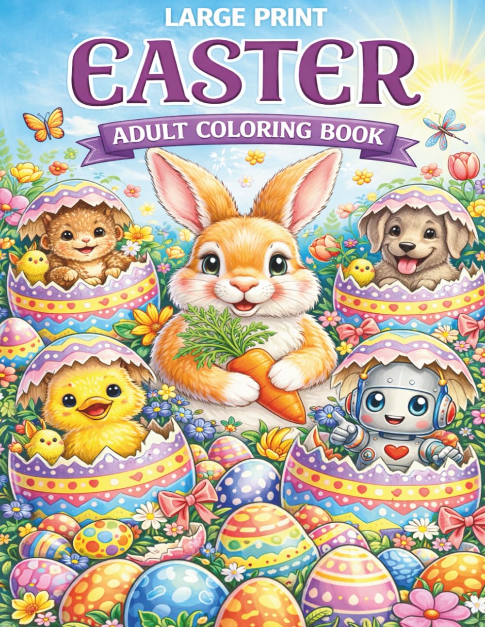 New 2026 Easter Adult Coloring Book: 40 Adorable Bunny, Flower & Egg Animals Designs for Calm, Joy, and Relaxation . Surprised when Easter Eggs hatch.