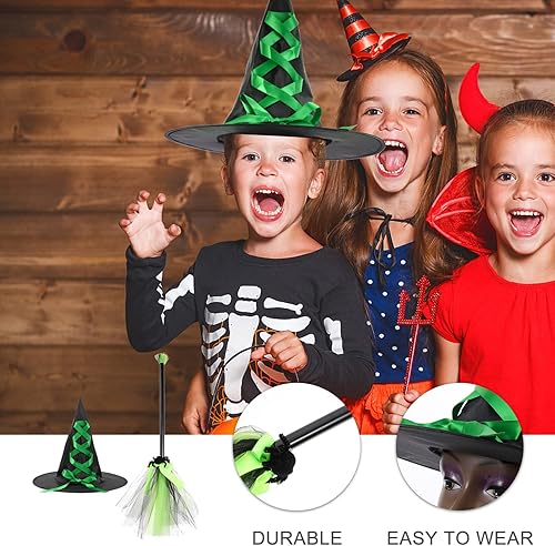 Miniatura 9 de SAFIGLE Sombrero de bruja de Halloween, escoba, cosplay, disfraz clásico de Halloween, escoba de bruja, sombrero de bruja, conjunto de disfraz para
