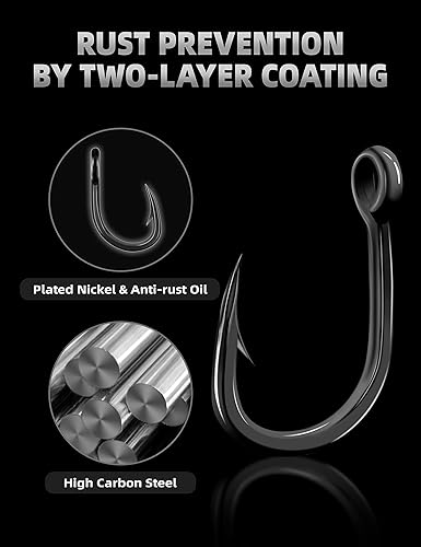 Miniatura 7 de BLUEWING Big Game - Ganchos giratorios para cebo vivo, gancho anillado, resistente punto de corte, ganchos de acero de alto carbono con acero