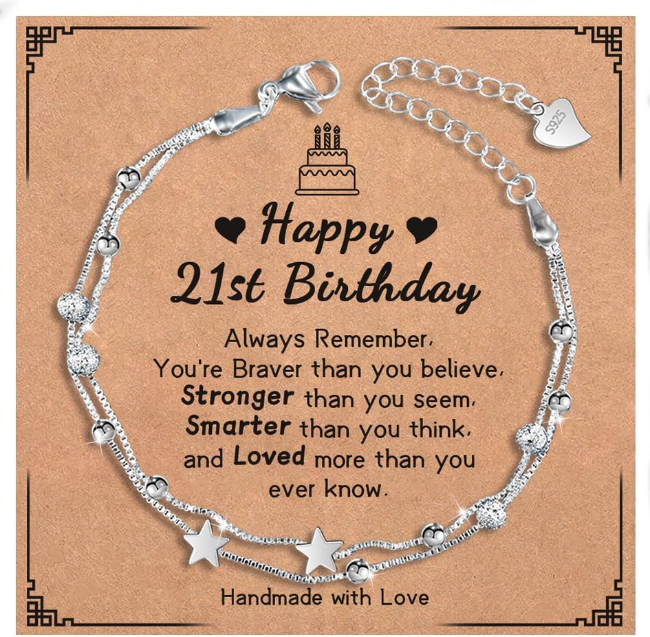 13th-21st Birthday Bracelet Gifts for Her 13th 16th 18th 21st Happy Birthday Gift Ideas Star Bracelet Sweet 13 16 Years Old Birthday Gifts for Sister Friends Daughter Granddaughter Niece