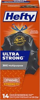 Hefty Strong 30 Gallon Heavy Duty Trash Bags, Black Drawstring Large Garbage Bags for Tough Cleanups, 14 Count