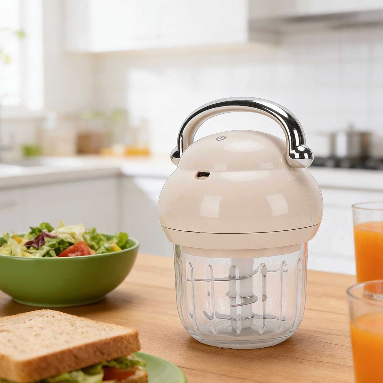 Fockety Picadora de Ajo Eléctrica, Mini Procesador de Alimentos Recargable Inalámbrico de 350 Ml, Procesador de Alimentos para Bebés de 21000 RPM con 4 Accesorios para Verduras, Frutas, Cebolla,