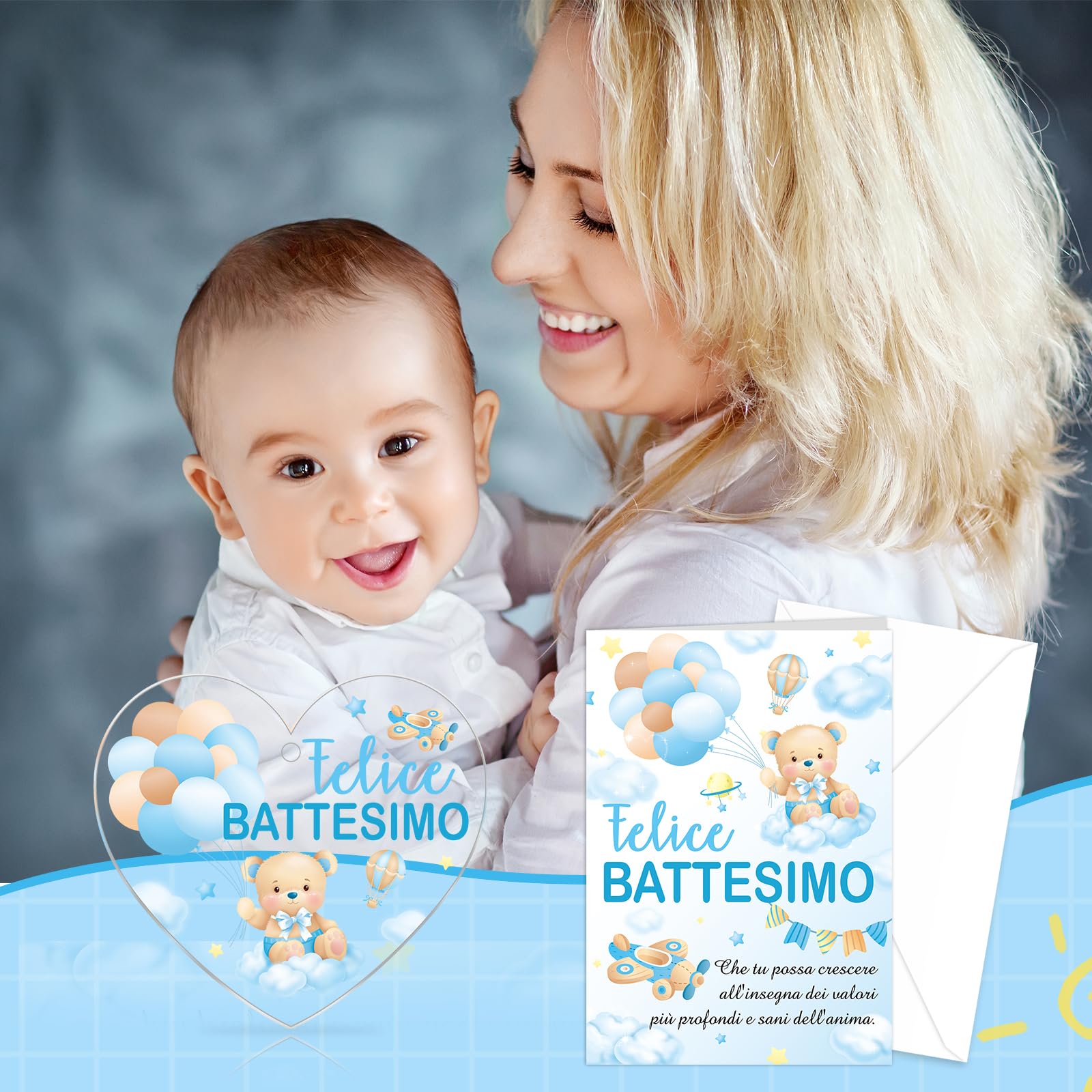 Biglietto ringraziamento per madrina e padrino battesimo a tema orsetto - Italia
