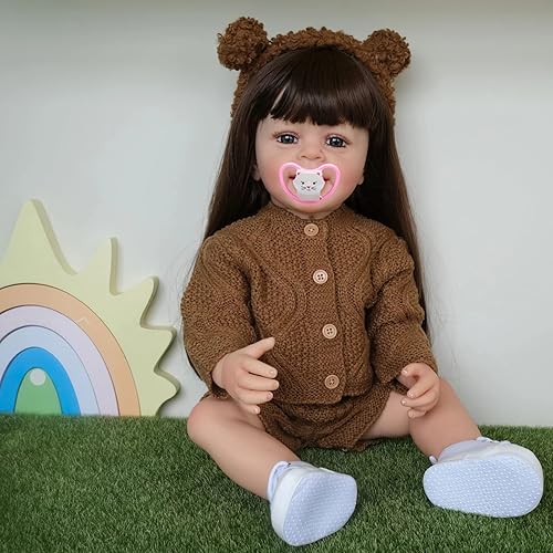 TERABITHIA Muñeca de 22 pulgadas de largo con pelo liso y vivo Reborn en vinilo de silicona de cuerpo completo anatómicamente correcto, dulce