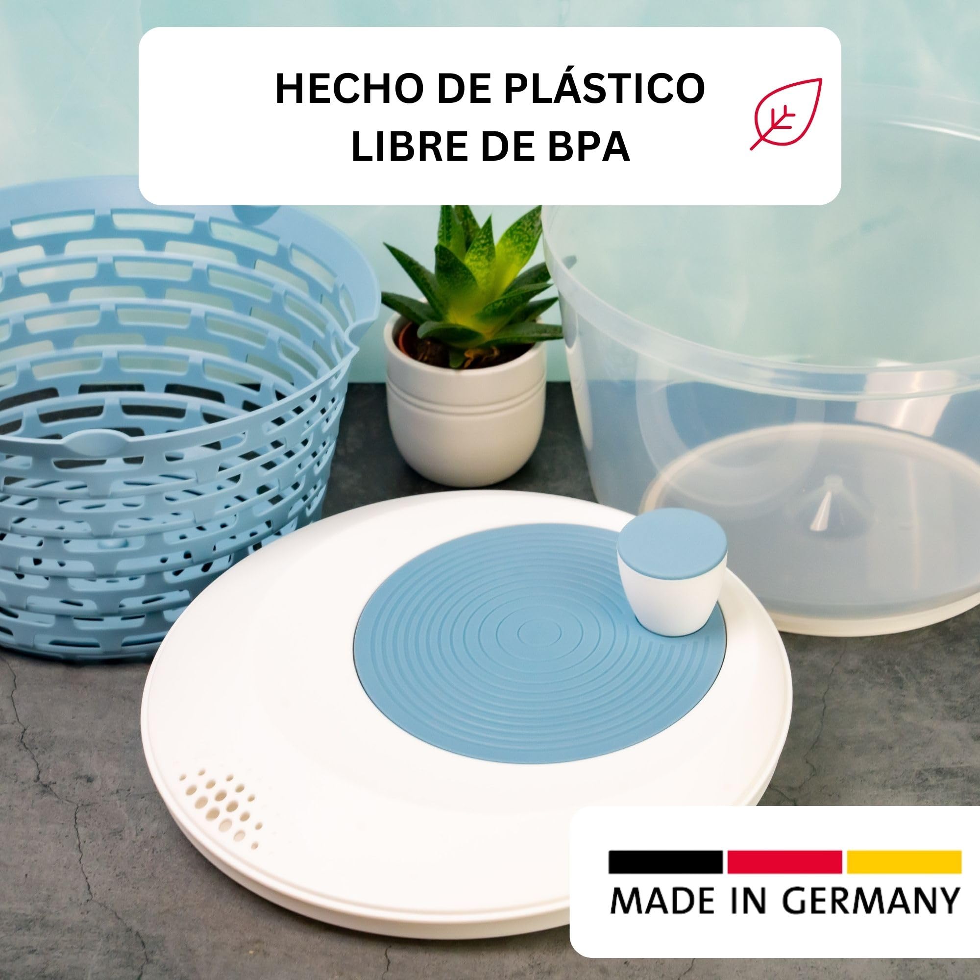 Centrifugadora de ensalada Westmark: ideal para lavar, centrifugar y servir ensaladas, ensaladera compacta con tapa y pico vertedor, antideslizante, 4,4 l – plástico, sin BPA