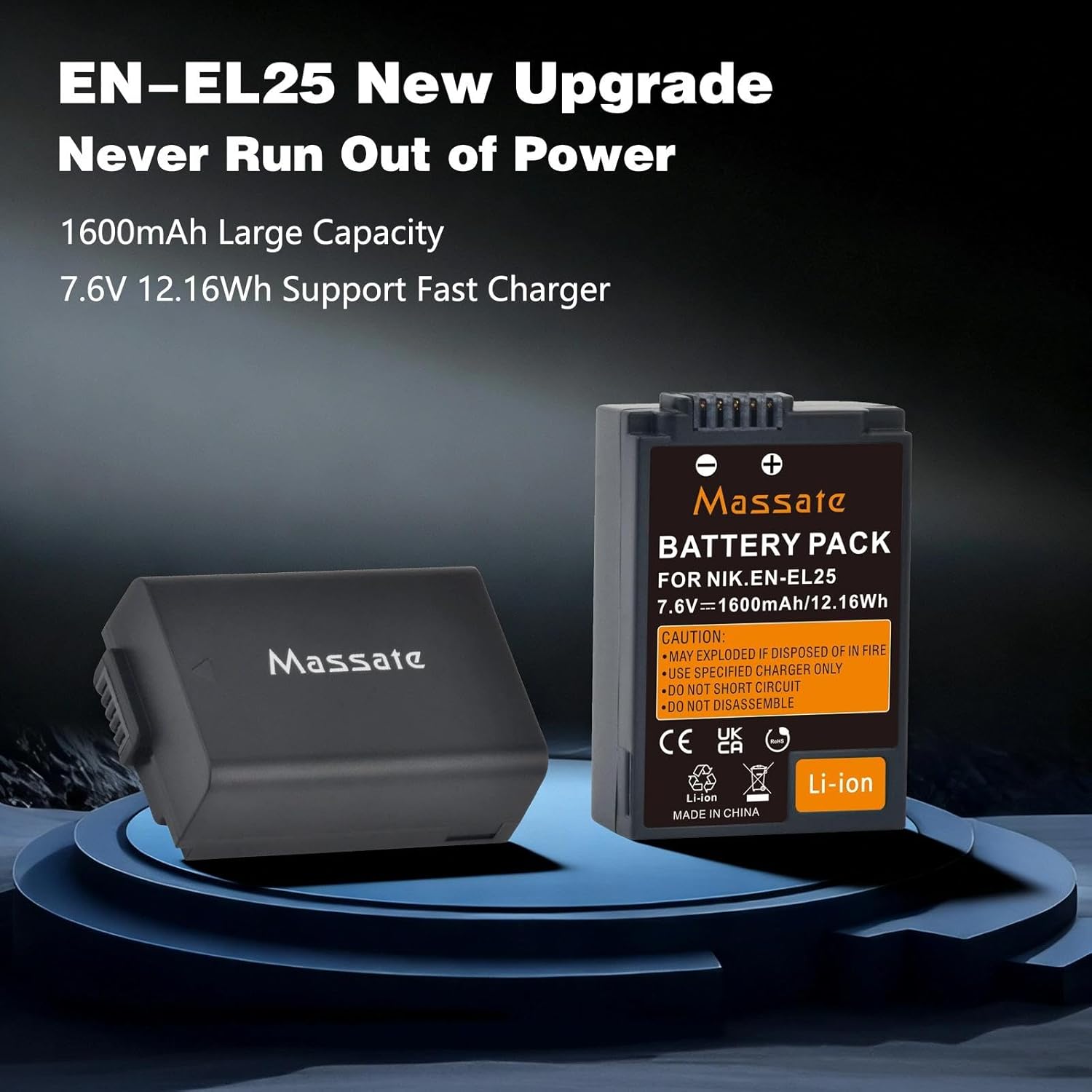 2-Pack 1600mAh EN-EL25 Battery & LED PD20W Fast Charger—Full Power 2.5Hrs, EN-EL25 Battery for Nikon Z30, Z50, Z50II, ZFC Camera & MH-32 Battery