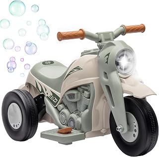 AIYAPLAY Elektro Kindermotorrad, 6V Dreirad mit Seifenblasenmaschine, Musik, Scheinwerfer, Elektro Motorrad mit Vorwärts-, Rückwärtsfunktion, 2,5-3 km/h Elektromotorrad für 2-5 Jahre Kinder, Cremeweiß