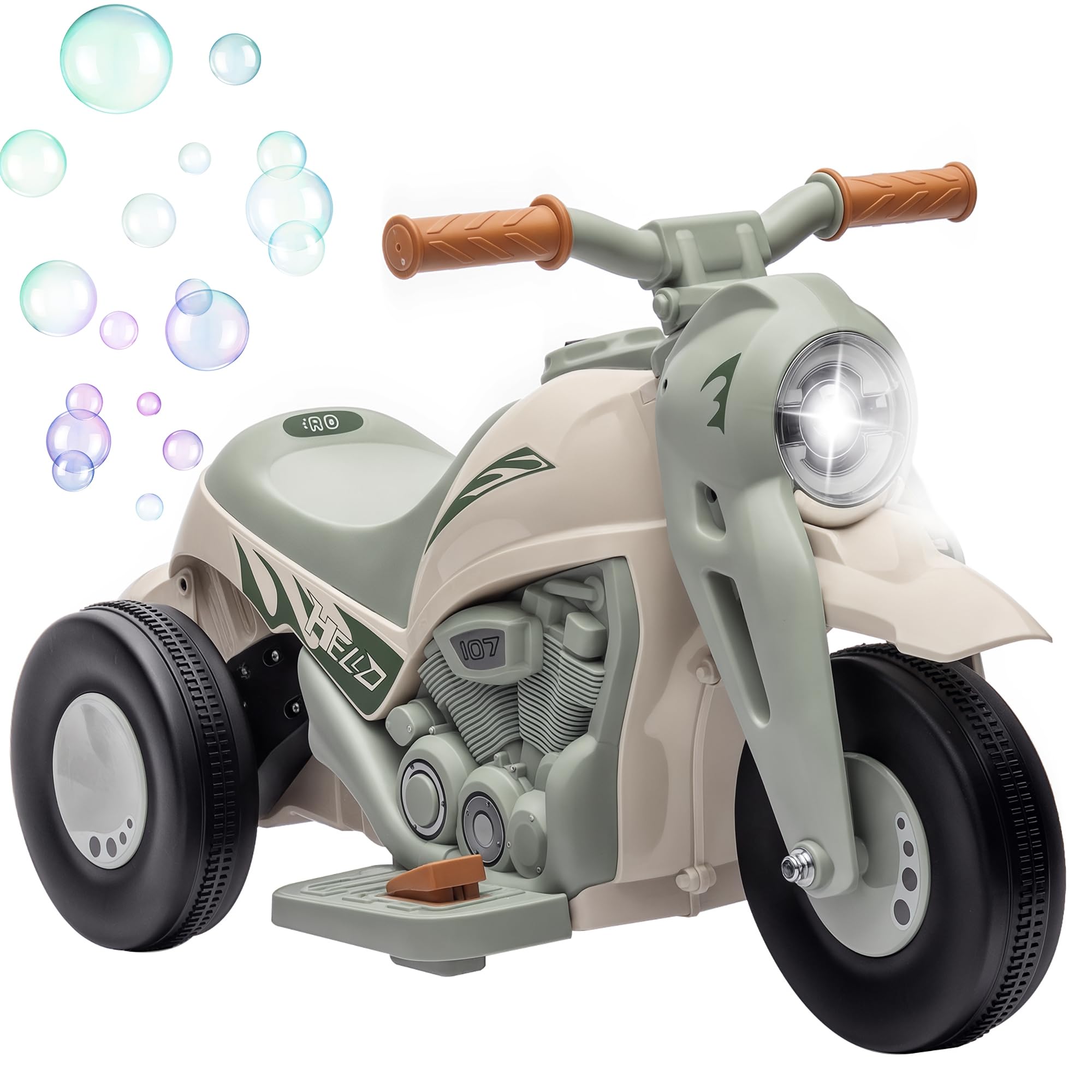 Moto elettrica per bambini AIYAPLAY, moto per bambini da 6V con musica, bolle di sapone, veicolo per bambini con faro, 2,5-3 km/h, per bambini da 2 a 5 anni, max. 30 kg, bianco crema