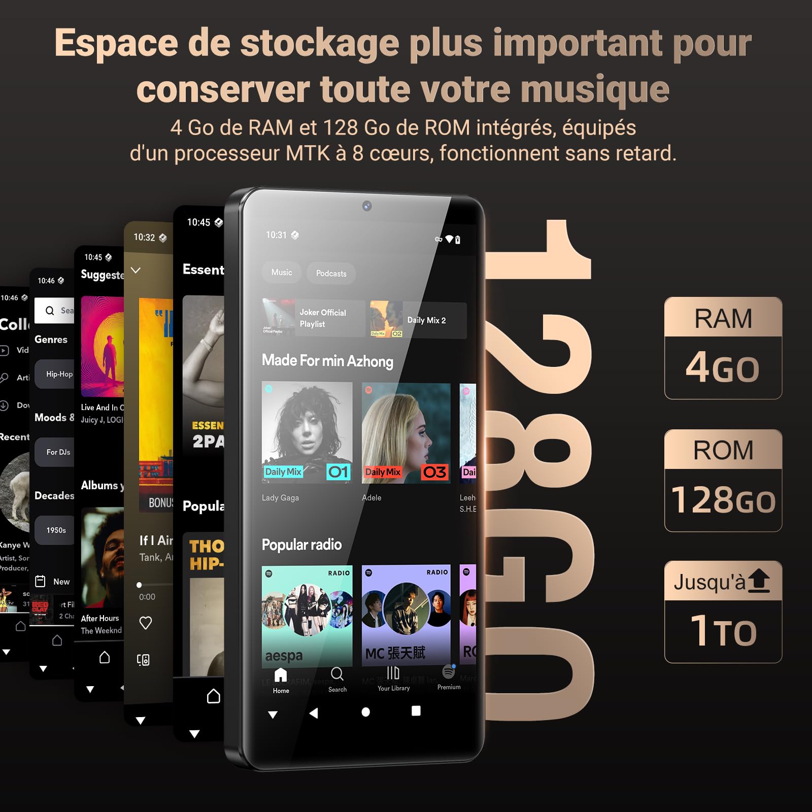 128Go Lecteur MP3 avec WiFi Bluetooth et Caméra, RAM: 4Go, Oilsky Android 13.0 Lecteur de Musique MP3 Spotify avec Haut-Parleur, 5,5'' MP4 écran Tactile 1080P