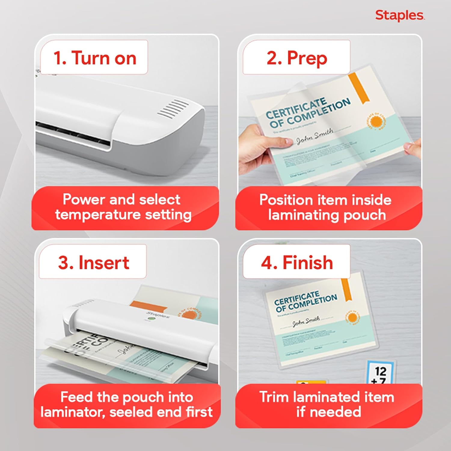 Staples 9-Inch Thermal Laminator Machine, Fast Warm-Up, Jam-Free Technology, Laminates Letter/ID/Photo Size, White/Gray