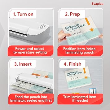 Staples 9-Inch Thermal Laminator Machine, Fast Warm-Up, Jam-Free Technology, Laminates Letter/ID/Photo Size, White/Gray