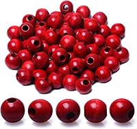 Vista 11 de 120 cuentas de madera rojas de 20 mm y 16 mm para macramé, cuentas espaciadoras de madera vintage de agujero grande
