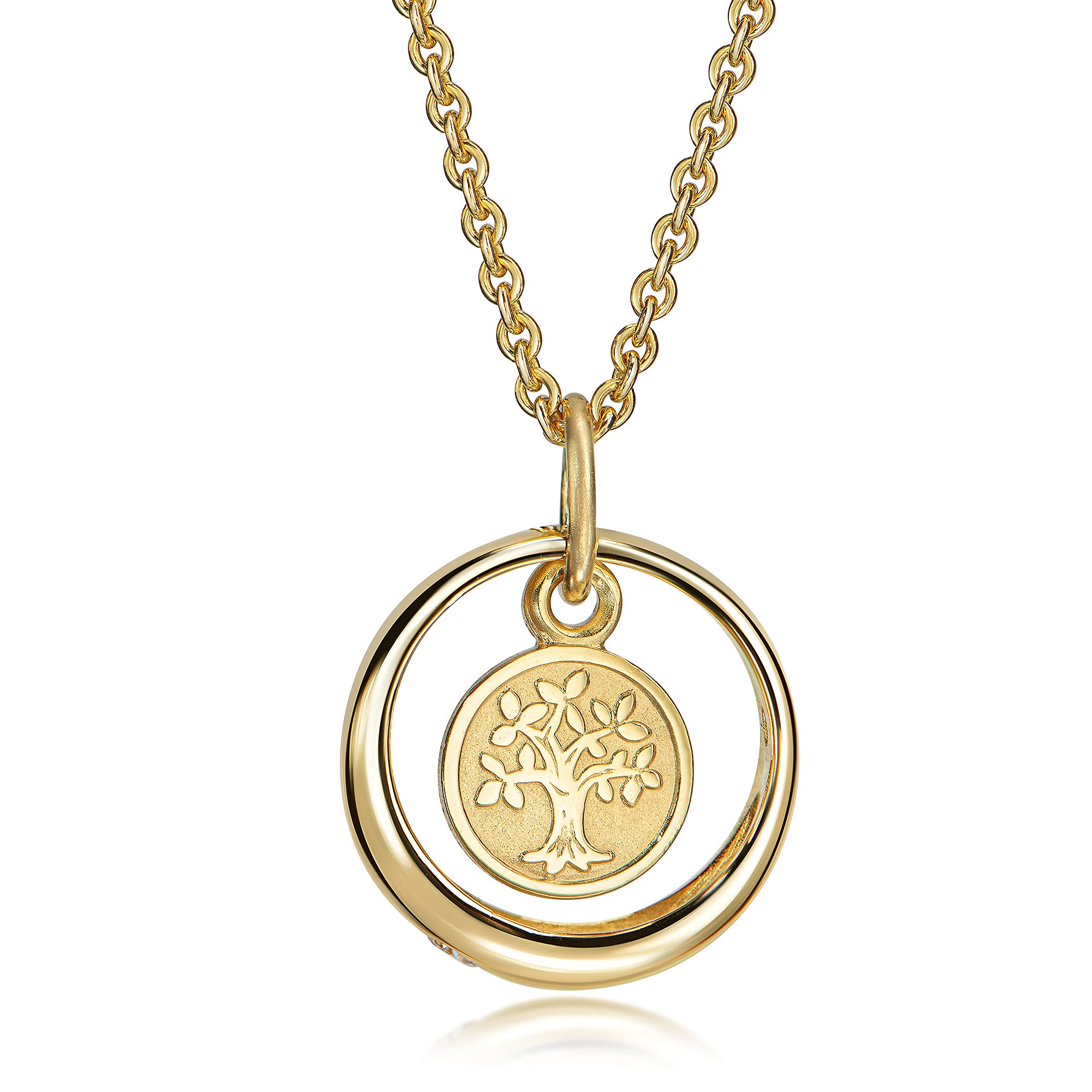 Taufkette Taufring mit Zirkonia und Lebensbaum/Baum des Lebens -Einhänger aus 333er Gelbgold inkl. vergoldeter Silberkette 36/38cm AMZ0484