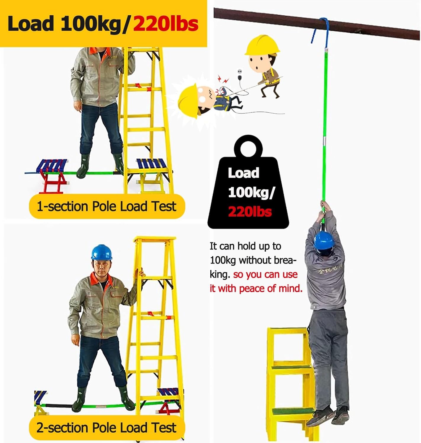Rescue Hook Emergency Lifesaving Pole 1 1.5 2 3 M Long Rescue Hook Hotstick Commercial, Lightweight Portable High Voltage Insulated Rescue Hook, 10 35 110 220 KV Electrocution Emergency Rescue Sticks/