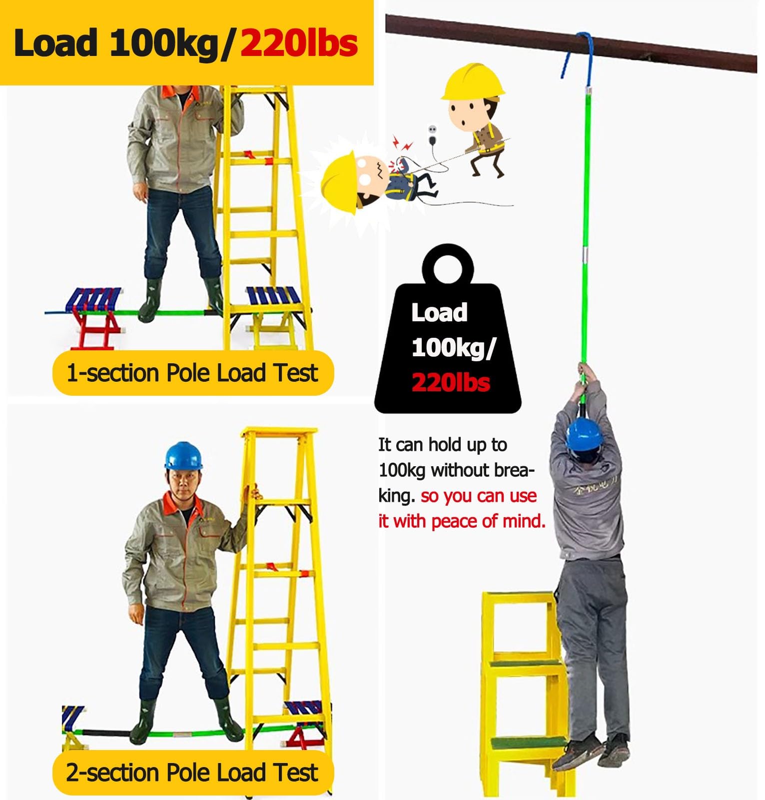 Gancho de Rescate con Mango Aislado Ligero Gancho de Rescate portátil de Alto Voltaje Aislado, Gancho de Rescate Corporal Comercial Ligero/Palos/Postes de Rescate de Emergencia para electroc
